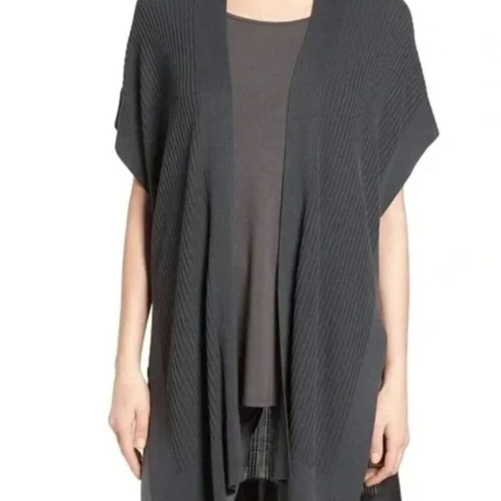EILEEN FISHER sleek tencel rib cardigan in dark gray size XXS/XS